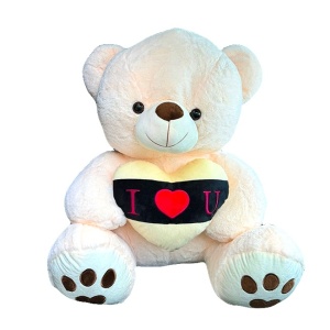 Ursulet de plus Lolo, cu inimioara, inaltime 57 cm, Crem