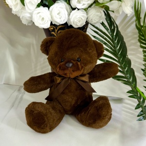Ursulet de pluș Tobi, cu papion, Inaltime 24 cm, Maro