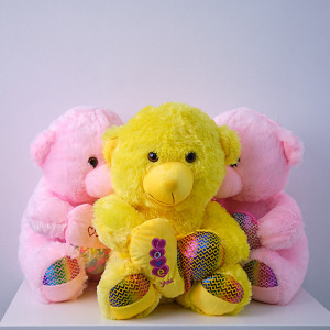 Ursulet de plus Twinkle, cu inimioara, inaltime 37 cm, Galben