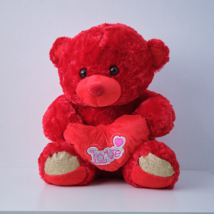 Ursulet de plus Twinkle, cu inimioara, inaltime 37 cm, Rosu