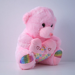 Ursulet de plus Twinkle, cu inimioara, inaltime 37 cm, Roz Deschis