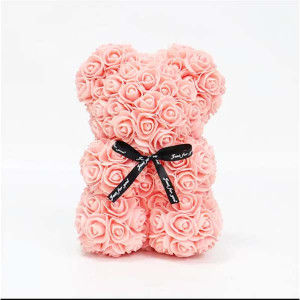 Ursulet floral cu trandafiri din spuma, 25 cm, decorat manual, cutie cadou, Frez - Img 4