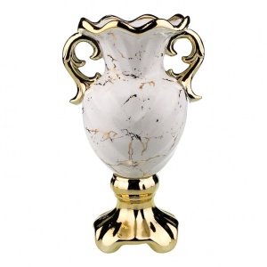Vaza Royal Marble, din ceramica, cu toarte si picior, 18x31 cm, Alb