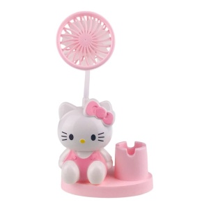 Ventilator cu suport pentru birou HeLLO K si decoratiune pisica, Roz