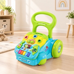 Antepremergator interactiv pentru copii Goodway, cu centru de activitati, clape si jucarii, verde-albastru - Img 5