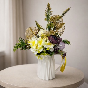 Aranjament floral decorativ in vaza ceramica cu accente aurii - Img 2