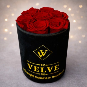 Aranjament floral Eternal Rose cu trandafiri criogenați, Rosu