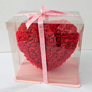 Aranjament floral tip Inima, cu trandafiri din spuma, realizat hand-made, in cutie cadou, Rosu, 22 cm 3