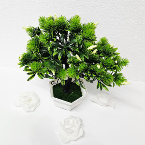 Bonsai decorativ artificial, cu pasari, in ghiveci miniatural, Balance Bird, Galben, Inaltime 28 cm3
