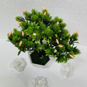 Bonsai decorativ artificial, cu pasari, in ghiveci miniatural, Balance Bird, Somon, Inaltime 28 cm3