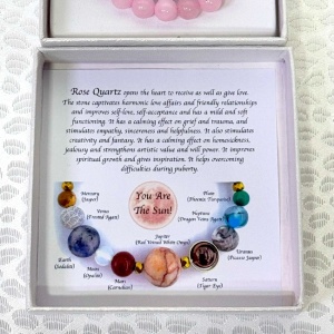 Bratara 10 Planets Rose Quartz, din pietre semipretioase in cutie cadou, semnificand planetele galaxiei - Img 5