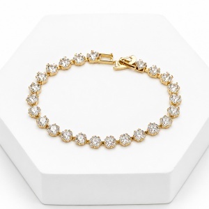 Bratara eleganta tip Tennis cu cristale zirconiu cubic, in cutie cadou, Auriu - Img 2