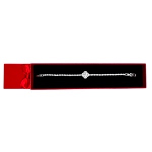 Bratara eleganta tip Tennis cu pandantiv trifoi si cristale zirconia, in cutie cadou, Argintiu