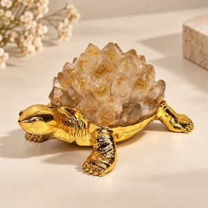 Broscuta testoasa decorativa din metal, cu LED si pietre galben-aurii, USB inclus, 12 x 5 cm