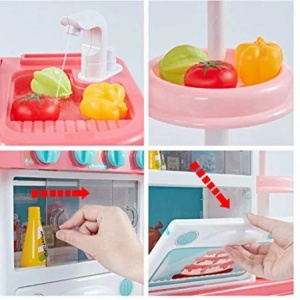 Bucatarie de jucarie copii Home Kitchen cu accesorii, set interactiv cu plita si chiuveta, 3+ ani - Img 4