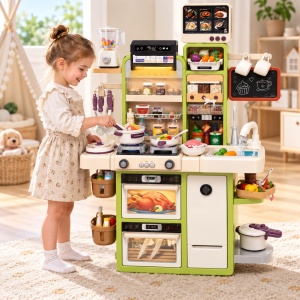 Bucatarie interactiva pentru copii Dream Kitchen, 93 cm, lumini, sunete, abur si apa, accesorii incluse, verde-crem, 3+ ani - Img 2
