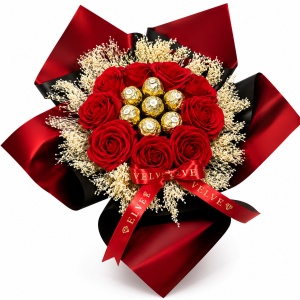 Buchet cadou Delice cu 7 praline Ferrero Rocher, 9 trandafiri de sapun si broom natural criogenat - Img 2