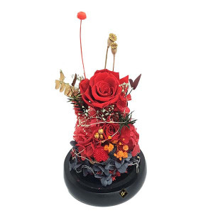 Buchet de trandafiri criogenat in cupola de sticla cu LED, rosu, 21X12