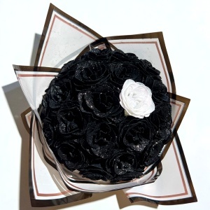Buchet floral Glitter Black Roses cu 31 trandafiri negri decorativi premium, 40 cm - Img 5