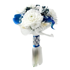 Buchet mireasa elegant Blue Royal cu cale albastre, margarete si cristale - Img 3