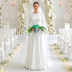 Buchet mireasa tip poseta Pearl Grace cu cale albe si maner din perle, elegant si modern - Img 3