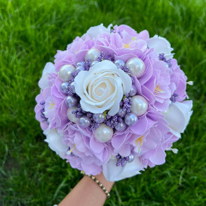 Buchet Mireasa cu trandafiri, anemone si accesorii, roz