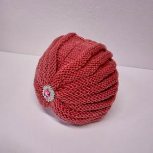 Caciula dama tip turban elegant, cu brosa, Roz
