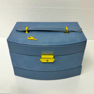 Caseta eleganta pentru accesorii si bijuterii, cu oglinda, tip servieta, Albastru