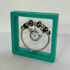 Ceas elegant Silver VSH cu pandativ, margele tip Murano si bratara reglabila, Verde 2