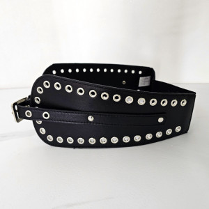 Centura corset cu catarama Teo Moon, elastica, din piele ecologica si detalii metalice, Negru - Img 6