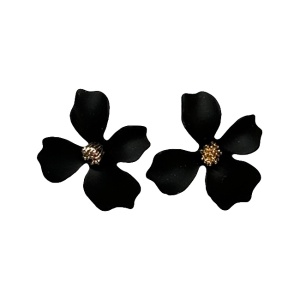 Cercei A Little Magic, cu design floral si prindere cu tija, Negru