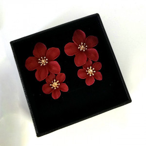Cercei lungi Sublime Petunia, cu design floral, realistic, in cutie eleganta, Rosu3