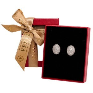 Cercei mici eleganti bombati cu cristale zirconiu cubic pave, in cutie cadou, Argintiu - Img 3