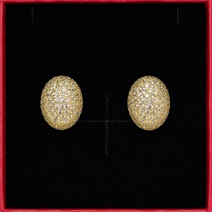 Cercei mici eleganti bombati cu cristale zirconiu cubic pave, in cutie cadou, Auriu - Img 2