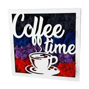 Coffee Time, tablou cu licheni naturali stabilizati, albastru-mov-rosu