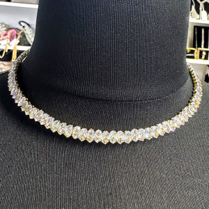 Colier Choker, cu pietre semipretioase, la baza gatului, Auriu 3