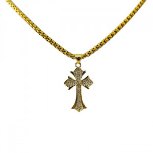 Colier unisex din inox, Hope, cu pandativ tip cruce, ambalat in cutie deosebita, White Crystal
