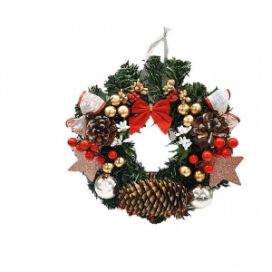 Coronita decorativa din brad, cu fundite, globulete, conuri de brad si pin, Handmade,25 cm1