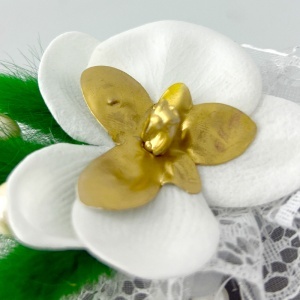 Corsaj de mana tip bratara pentru domnisoara de onoare, cu orhidee de sapun si perle, 10x7 cm - Img 6