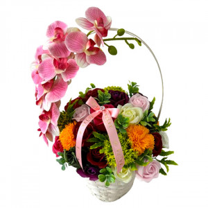 Cosulet floral Floral Collection cu orhidee si trandafiri de sapun, 35 cm - Img 2