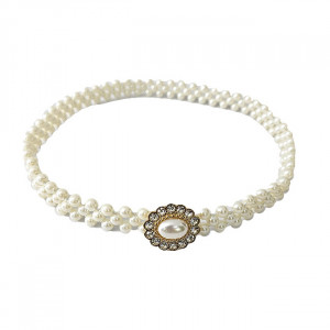 Curea elastica Pearly, catarama metalica decorativa si perle, Gold Daisy - Img 6