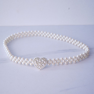 Curea elastica Pearly, catarama metalica decorativa si perle, Inima 1