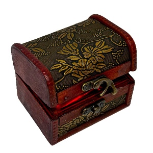 Cutie din lemn, pentru accesorii, cu aspect de cufar 9x7x7 cm, Imprimeu auriu - Img 5