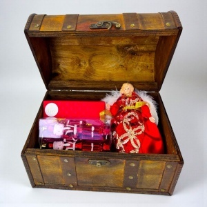 Cutie in forma de cufar din lemn, organizator accesorii si bijuterii, Maro, 22x15 - Img 3
