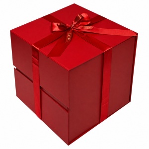 Cutie pentru cadou Red Elegance, rosie cu panglica si fundita, 26x25 cm