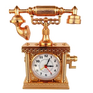 Decoratiune birou, ceas analog tip telefon vintage, Auriu, 16x19 cm