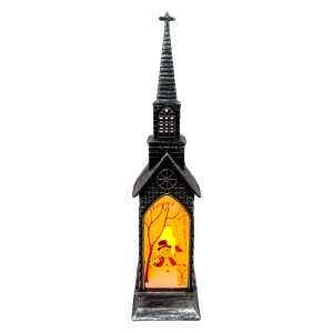 Decoratiune Capela luminoasa Church and Night cu lumina LED si Om de Zapada pictat, Negru, 21X5X5 cm - Img 5