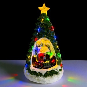 Decoratiune de Craciun ''Bradul luminos din sat", cu tren in miscare, luminite si colinde, 22 cm - Img 3