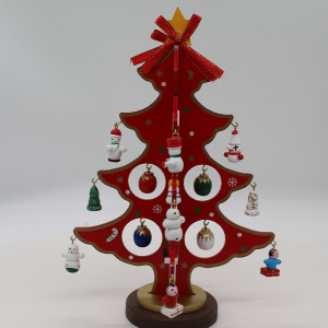 Decoratiune de Craciun, bradut si globulete in miniatura, rosu1
