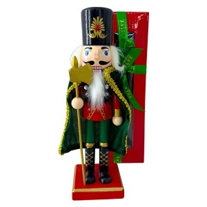 Decoratiune de Craciun, Spargatorul de Nuci cu topor si pelerina verde, Rosu-Verde-Negru, 25cm